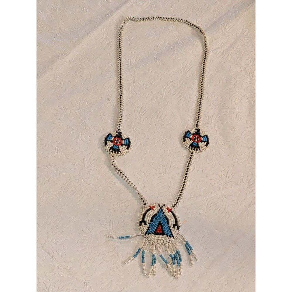 Native American Handmade Multi Rosette Seed Bead Necklace